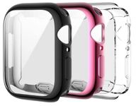 FOLX FAB107 Silicone Case Cover with Screen Protector Guard Compatible with Apple iWatch Series 8 7 6 5 4 3 2 1 SE SE2 for Men Women Unisex (38MM, Black/Rose Pink/TRNSPRNT [ Combo Pack of 3 ])