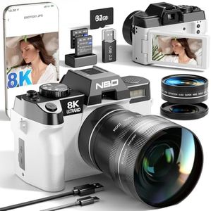 NBD 8K Digital Cameras for Photography,64MP Camara Fotograficas,Travel Vlogging Cameras for YouTube with 180°Flip Screen,16X Digital Zoom,2 Batteries,32GB TF Card,52mm Macro Lens (White)