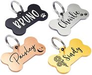 Ultra Joys Personalized Dog Tags for Pets - Durable Stainless Steel Customizable Dog Cat ID Tags - Dog Tags for Safety Optional Engraved on Both Sides -Bone Shape Dog Tag Small Size, Silver