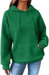 SHEWIN Womens Sweatshirt Casual Long Sleeve Drawstring Waffle Solid Hoodie Pullover Tops Loose Hooded Sweatshirts Trendy Hoodies for Women,US 8-10(M),Dark Green