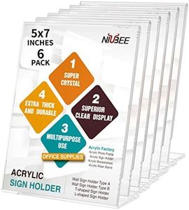 NIUBEE 6Pack Slant Back Acrylic Sign Holder 5x7 inches, Clear Vertical Picture Frames Frames, Desktop Flyer Holder Document Holder Paper Display Stand