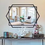 Autdot Black Decorative Mirror for Wall Decor, 26"x36" Large Mirror for Living Room with Hexagon and Rectangular Metal Frame, Modern Accent Mirror for Bathroom, Entrance, Bedroom, Dining Room