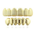 OOCC 18k Gold Plated Grills Hip Hop Teeth Grillz Caps Top and Bottom Set for Your Teeth, brass