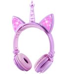 sunvito Headphones Unicorn with led cat Ears, 85db Volume Adjustable Headphone for Girls, Kids Headphones Wired for School, Outdoor,Sports