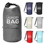 IHOMAGIC 71L Laundry Bag with Pocket - Hanging Backpack Laundry Hamper Adjustable Shoulder Straps, Collapsible Dirty Clothes Bag, Travel Bag for College Students Apartment Dorm-Room (Dark Gray)