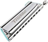 JDR Trochilus 10 Holes Chromatic Harmonica Key of C Armonica Valveless Harp Mouth Organ Chromonica with Case for Professionals Beginners Kids Game Changer (Blues/Ritcher Tuning Key of C)