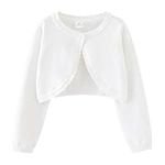 PythJooh Baby Girl Long Sleeve Bolero Shrugs Girls One-Button Plain Cotton Wedding Bolero Cardigan Knitted Coat for 1-13Years White