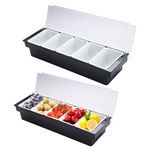 Zolxloz 5 Trays Food Condiment Server Caddy, Ice Cooled Condiment Serving Container with Lids, Bar Garnish Tray Garnish Station Serving for Fruit, Veggie & Condiment