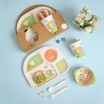 The Bamboo Co ™ Kids/Baby Feeding/Dinner Set of 5 |Kids Crockery Set Tableware |Baby Utensils and Dishes Set | Eco-Friendly |Organic & Natural (Enormous Elephant)