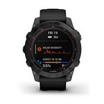 Garmin 010-02540-34 fenix 7 Sapphire Solar, adventure smartwatch, Solar Charging Capabilities, rugged outdoor GPS watch, touchscreen, health and wellness features, Black DLC Titanium with Black Band