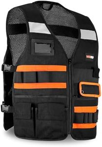 WISEPRO Tool Vest, Electrician Safety Vest with Pockets and Zippers, All Purpose Tool Vest Work Vest for Men Carpenters Electricians Handyman, Black Orange