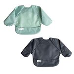 Tiny Twinkle Unisex Baby Full Sleeve 2 Pack - Recycled Sage And Charcoal, Small Bibs, Sage Charcoal, Small US