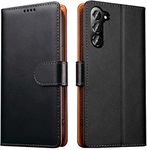 iWEOCO Samsung S23 Case Wallet Genuine Leather Flip with Anti-Theft RFID Blocking Stand Strong Magnetic Clasp Closure Cash Credit Card Slots Protective Samsung S23 Wallet Case (Black)