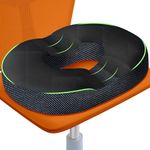 Trajectory Donut Pillow in Memory Foam for Tailbone Pain Orthopedic Coccyx Cushion for Tailbone Pain for Office Char and Car Sitting Soft Cushion Pillow for Piles, Hemorrhoid, Lumar Pain - Black