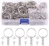 Swpeet 360Pcs 6/5" 30mm Sliver Key Chain Rings Kit, Including 120Pcs Keychain Rings with Chain and 120Pcs Jump Ring with 120Pcs Screw Eye Pins Bulk for Jewelry Findings Making (Sliver)