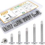 VGBUY 180pcs #8 Sheet Metal Screws Assortment Kit, 410 Stainless Steel Self Tapping Screws for Metal, Self Drilling Screws, 6 Sizes (1/2", 5/8", 3/4", 1", 1-1/4", 1-1/2") Modified Truss Head