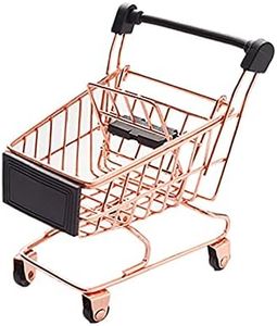 Mini Supermarket Handcart, Mini Shopping Cart Supermarket Handcart Shopping Utility Cart Mode Desk Storage Toy Holder(Rose God)