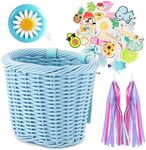 Bike Basket for Girls Front Bike Accessories for Kids Small Woven Wicker Cruiser Bicycle Basket with Handlebar Streamers Bell Boys16 Bike Girls Cycling Ages 3-18