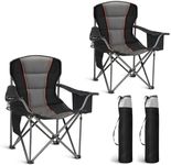 HIGH POINT SPORTS Oversized Portable Camping Folding Chair, Heavy Duty Foldable Outdoor Chair, Camp Chair with Cup Holder and Cooler Bag for Caamping, Travel, Support 450 LBS,2 Pack, Black…