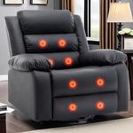 Recliner Chair, Wide Rocker Chair, Pet-Friendly Design, Large Recliner with Massage and Heat,360°Swivel Nursery Rocking Chair, Oversized Recliner for Adults, Reclining Sofa for Living Room, Black