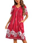 Ekouaer Womens House Dress Floral Print Nightgown with Pockets Mumu Dress, Red, X-Large