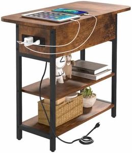 Yoobure End Table with Charging Station, Flip Top Side Table with USB Ports and Outlets, Sofa Couch Table Bedside Table for Living Room Bedroom, Narrow Nightstand with Storage Shelves for Small Space