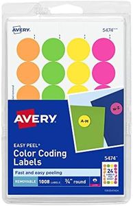 Avery Removable Print or Write Dot Stickers 3/4 Inch, Assorted Colors, Pack of 1008 Round Stickers (5474)