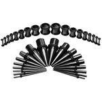 D.Bella 14G-00G 36 pcs Black Ear Gauges Stretching Kit Tapers Plugs Eyelets Implant Grade Steel