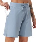 Dragon Fit Women's Lounge Bermuda Shorts Long Athletic Workout Yoga Shorts with Pockets Casual Pajama Sweat Shorts (Large, Demin Blue, l)