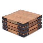Samhita Acacia Square Design 4 Piece Set Coaster Wood Coaster Gift for Family Friends Colleagues (Size - 10.16cm x 10.16cm)