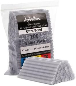 Artellius - Silver Glitter Hot Glue Sticks 4" x.27 (100 Bulk Pack) - Ultra Bond Hot Melt Adhesive Mini Glue Sticks for All temperature Glue Guns