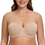 MELENECA Women's Underwire Strapless Bras for bigger Bust Back Smoothing Plus size Beige 36E