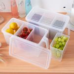 VOLRIX Polypropylene Fridge Storage Boxes With Lid And 3 Bins, Fridge Organizers Storage Box Set, Fridge Storage Containers 5 Liters (Pack Of 2), Transparent