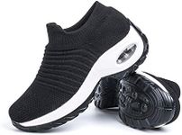 Hitmars Womens Trainers Ladies Sneakers Lightweight Mesh Walking Running Sports Gym Knit Shoes Air Cushion Casual Comfy 2-Black-White Size 4 (37EU)