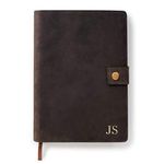 Monogrammed Full Grain Premium Leather Refillable Journal Cover with A5 Lined Notebook, Pen Loop, Card Slots, Brass Snap by Case Elegance