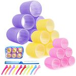 Jumbo Hair Rollers Set, Large Velcro Rollers for hair, 30 Packs 3 Sizes With Clips, Big Self Grip Hair Curlers for Medium Long Hair(Jumbo size set 2.36" /1.97"/1.43")