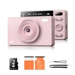 64GB Digital Camera for Kids Photography: 16X Zoom Compact Digital Camera Anti Shake 48MP Video Camera for Vlogging 2 Rechargeable Batteries Beginners Girls Boys Pink