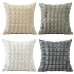 Sungeek Set of 4 Neutral Soft Corduroy Decorative Cushion Covers 45x45cm Square Striped Throw Pillow Covers 18x18 Inch for Sofa Couch Living Room Patio Farmhouse Boho Home Decor Pillowcases