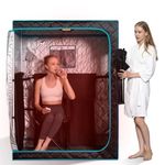 Smartmak Full Size Far Infrared Sauna, Two Person Home SPA with Time & Temperature Remote, Chairs, Light, 1 or 2 Person Privacy Indoor Saunas for Relaxation Detox,Greyborder