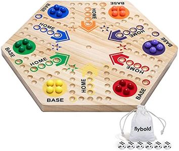 Marble Board Game Original Marble Game Wahoo Board Game Double Sided Painted 6 and 4 Player Wooden Fast Track Board Game with 6 Colors 24 Marbles 6 Dice and Velvet Draw Bag for Adults Kids Family