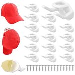 BELLE VOUS 16 Pack of White Self-Adhesive Hat Hooks - Wall-Mounted Display Holders for Baseball Caps & Hats - Minimalist No Drilling Strong Organiser Rack for Bedroom Wall, Door, Closet or Office