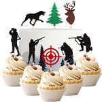 ZHUOWEISM 24 PCS Hunting Cupcake Toppers Glitter Hunter Deer Hound Target Cupcake Picks for Woodland Hunting Theme Birthday Baby Shower Party Cake Decorations Supplies