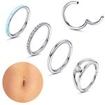 Diamday 14G Hoop Belly Button Rings Surgical Steel Belly Ring for Women Clear CZ Opal Navel Rings Minimalist Hoop Clicker Segment Belly Button Piercing 8mm 10mm 12mm