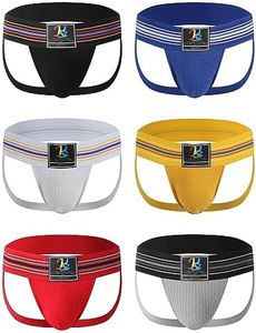 KAREN SPACE Mens Jock Strap Athletic Supporter Jockstraps Underwear for Male Wide Waistband Design,1968SD-Black/White/Grey/Red/Yellow/Blue(6-Pack),Medium