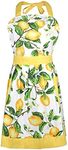 G2PLUS Lovely Women's Cooking Apron, Yellow Cooking Aprons for Women, Lemon Kitchen Aprons with Pocket, Large Cotton Baking Aprons for Mom Wife Girls