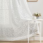 Lace Sheer Curtains White for Bedroom Elegant Floral Rod Pocket Living Room Curtain Panels Knitted Leaf Patterned Light Filtering Privacy Airy Semi Sheer Window Treatment Sets, 52"W x 90"L, 2pcs