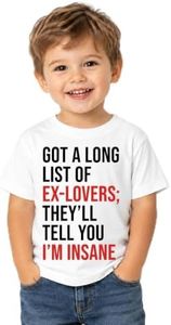 Wild Bobby Got A Long List of Ex-Lovers Pop Culture Toddler Crew Graphic T-Shirt, White, 3T