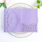 ponatia 20PCS Lilac Quinceanera Invitation Cards, Tri-Fold Laser Cut Wedding Invitations Pockets with Envelopes for 5x7 Wedding Invitation Crads, XV Anos, Baby Shower Party Invite