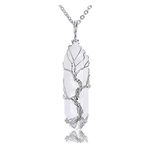 JOVIVI Tree of Life Clear Quartz Crystal Pendant Necklace Silver Wire Wrapped Gemstone Healing Point Chakra Quartz Necklace for Women Men