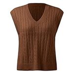 Women Casual Print Sleeveless V Neck Ribbed Knit Split Pullover Sweater Vest Blouse Mens Dark Sweater Vest (Brown, S)